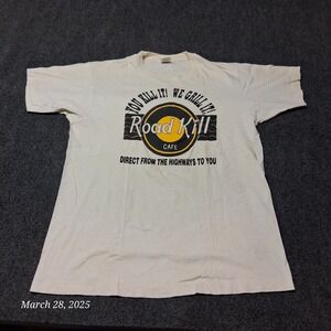 * VTG Road Kill Cafe Iowa T Shirt Double Sided Size Large Single Stitch